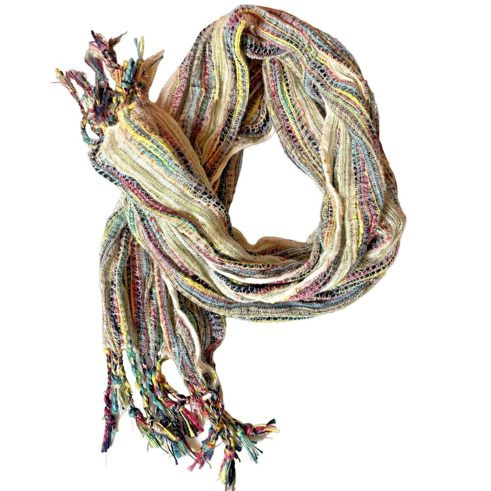 Unbranded Womens Blue Pink Gold Silver Tassel Multi Color Scarf One Size